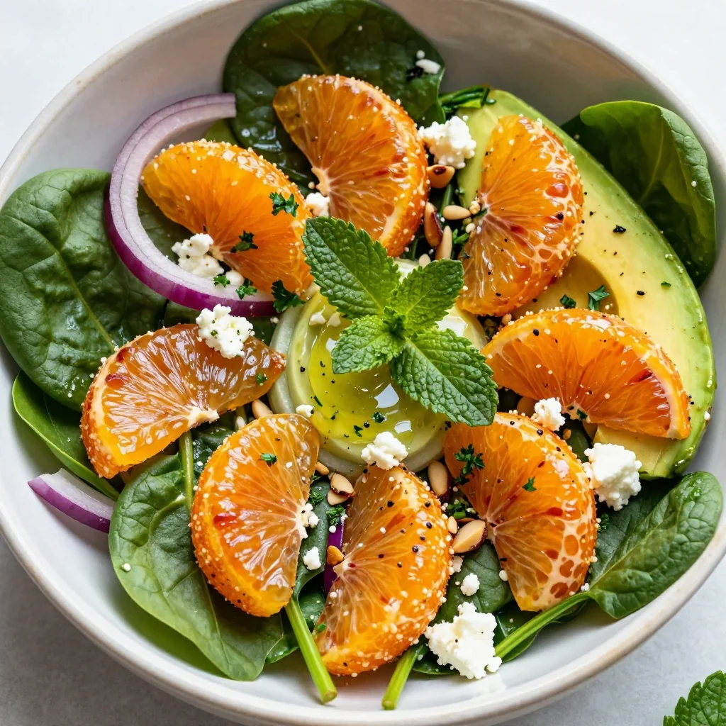 healthy citrus and herb salad with oranges and spinach