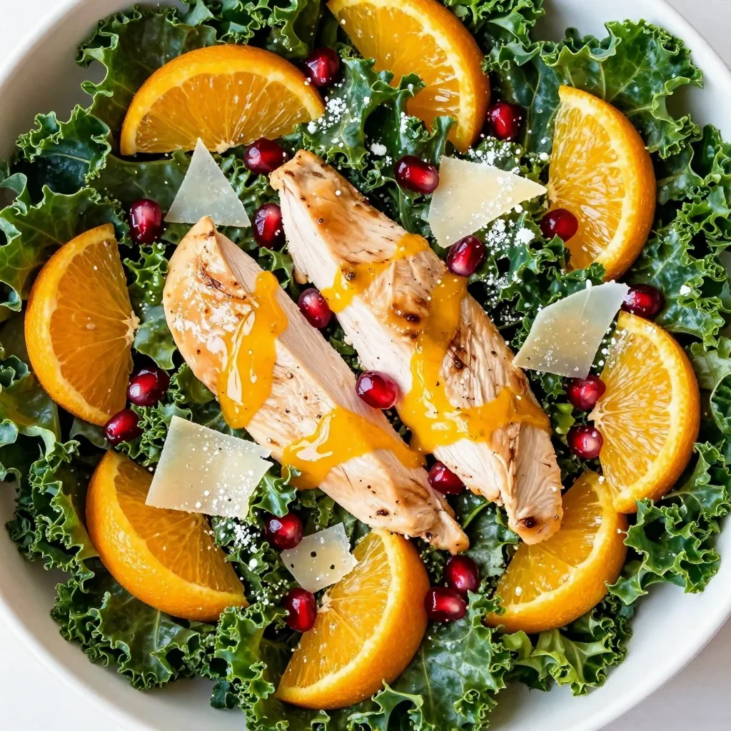 healthy citrus chicken and kale salad with orange vinaigrette for winter
