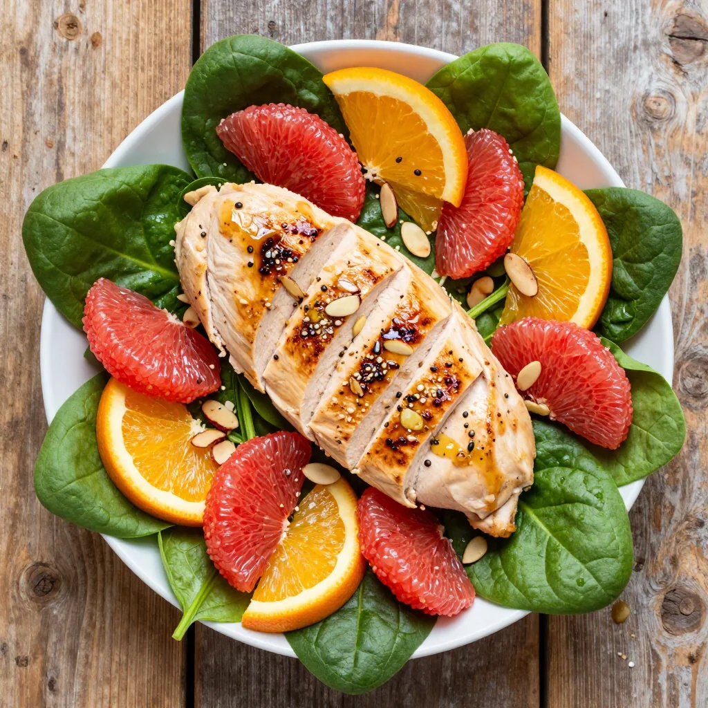 healthy citrus chicken and spinach salad for new year cleaneating goals