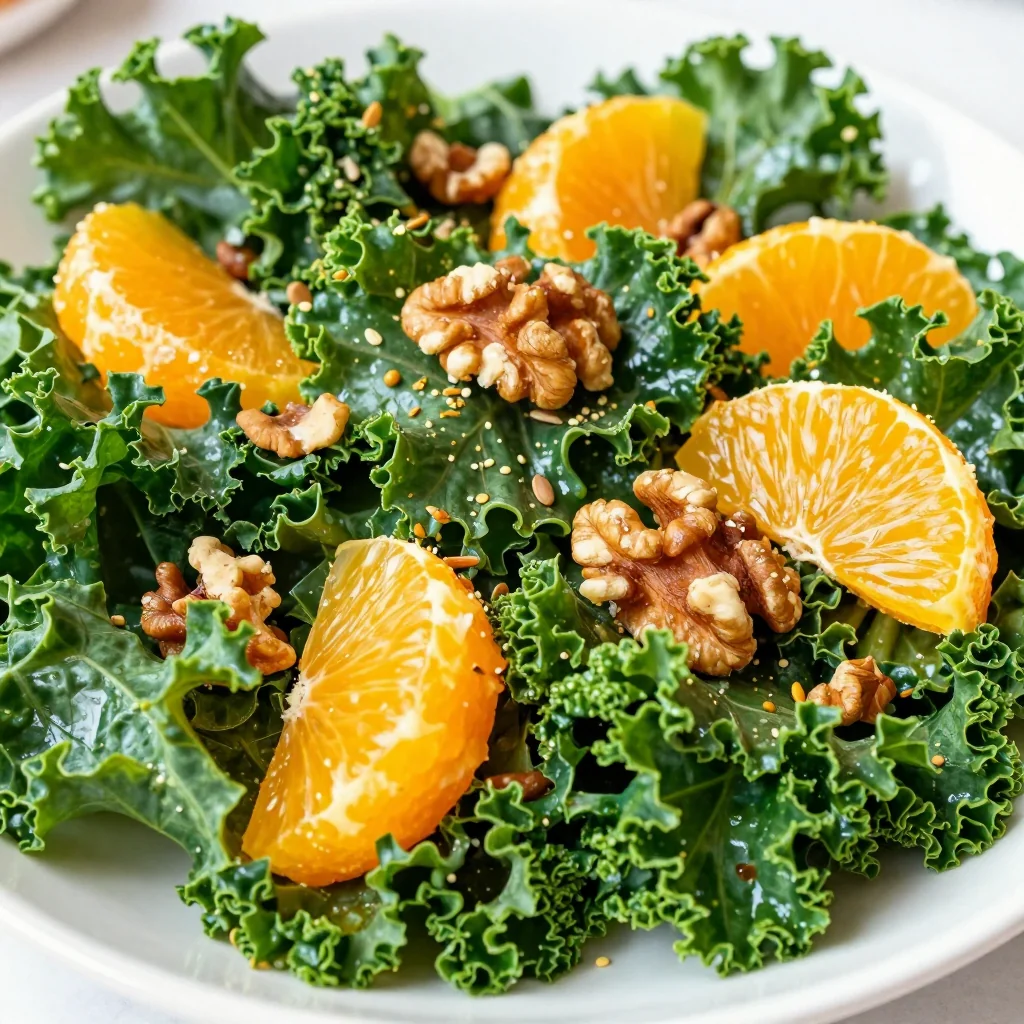 healthy citrus kale salad with oranges and toasted walnuts for january