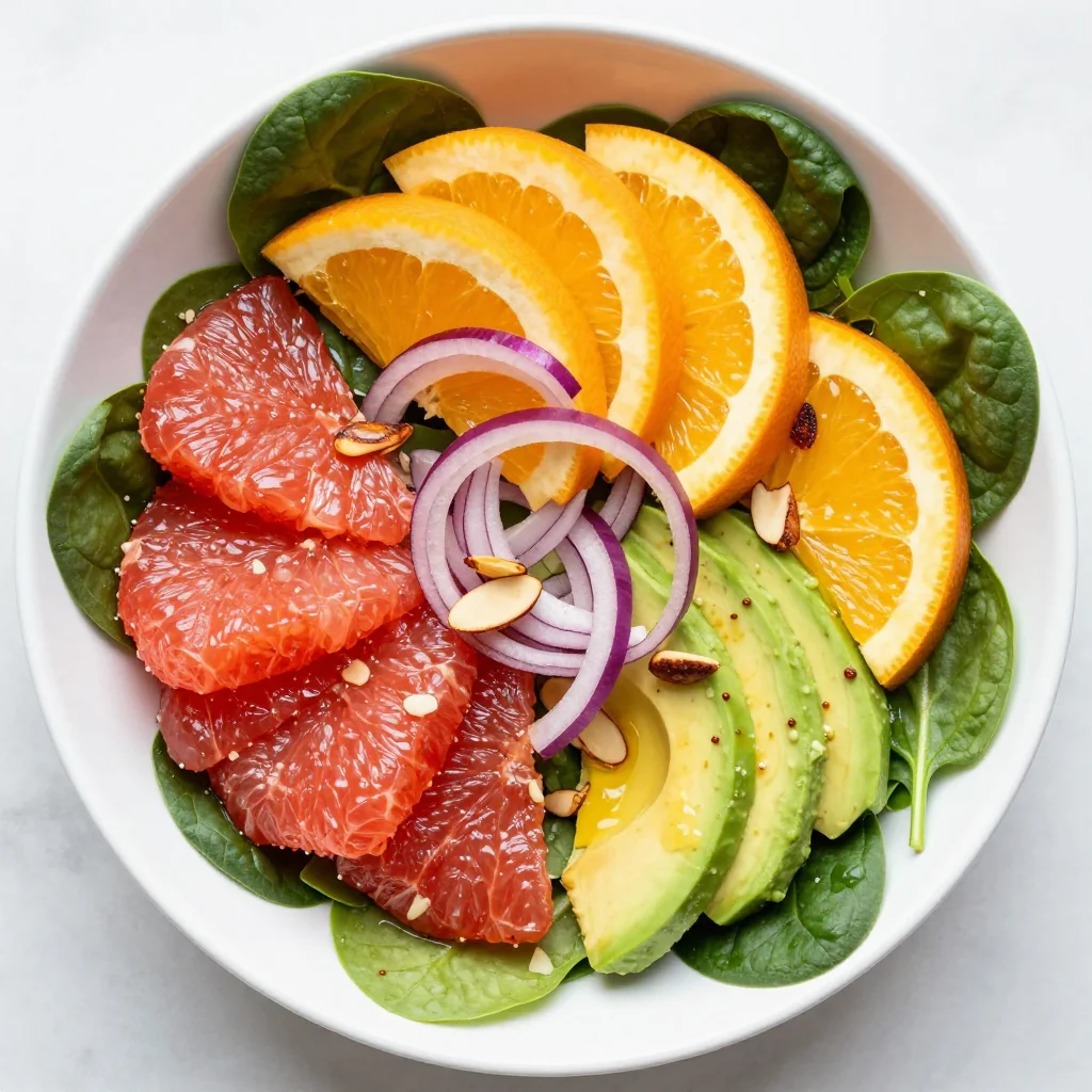 healthy citrus salad with oranges grapefruit and spinach for clean eating