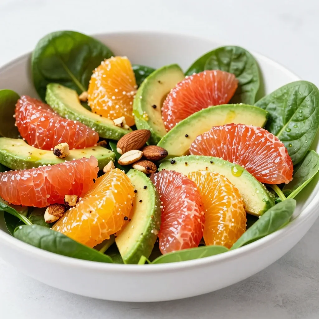 healthy citrus salad with oranges grapefruit and spinach for clean eating