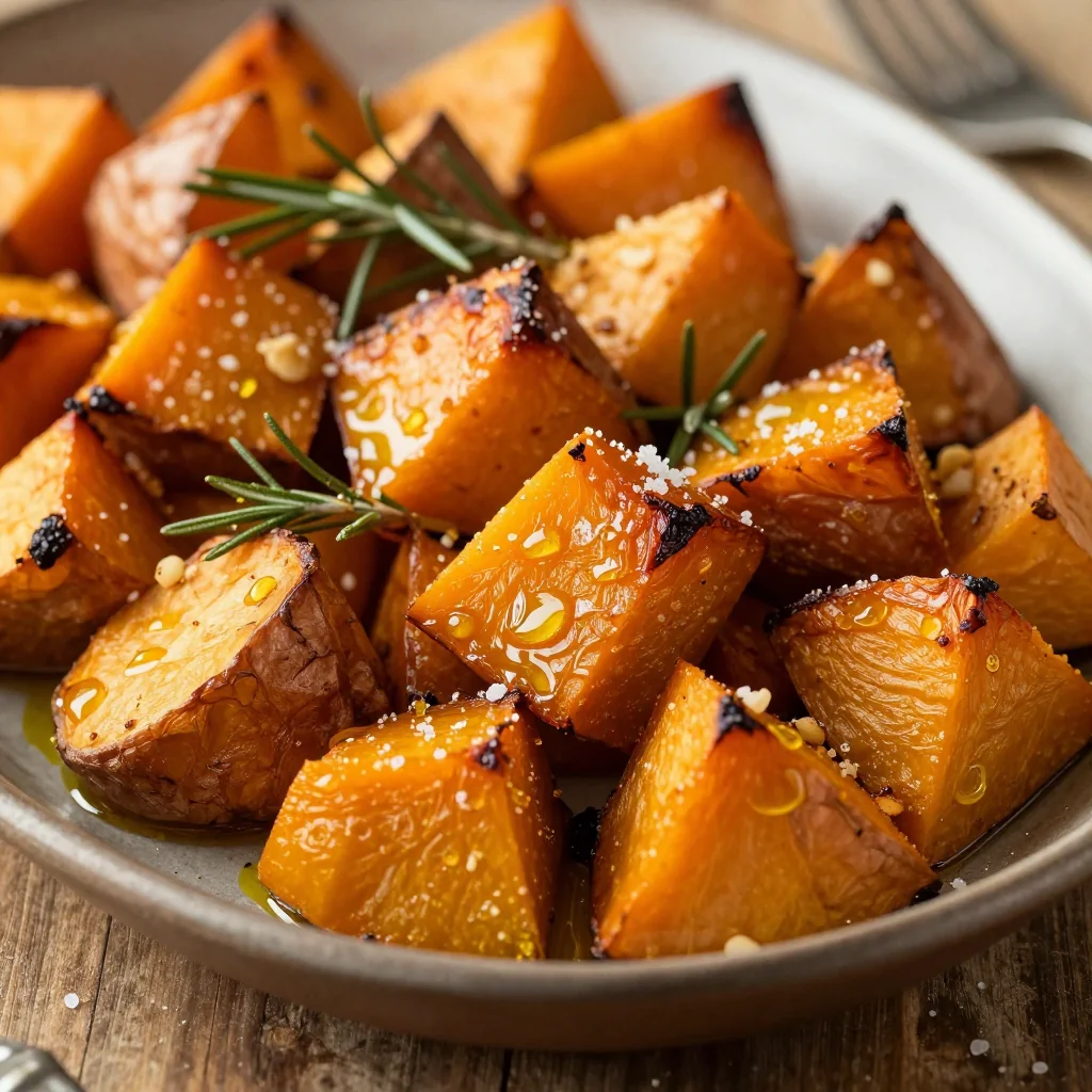 healthy garlic roasted winter squash and sweet potatoes for dinner