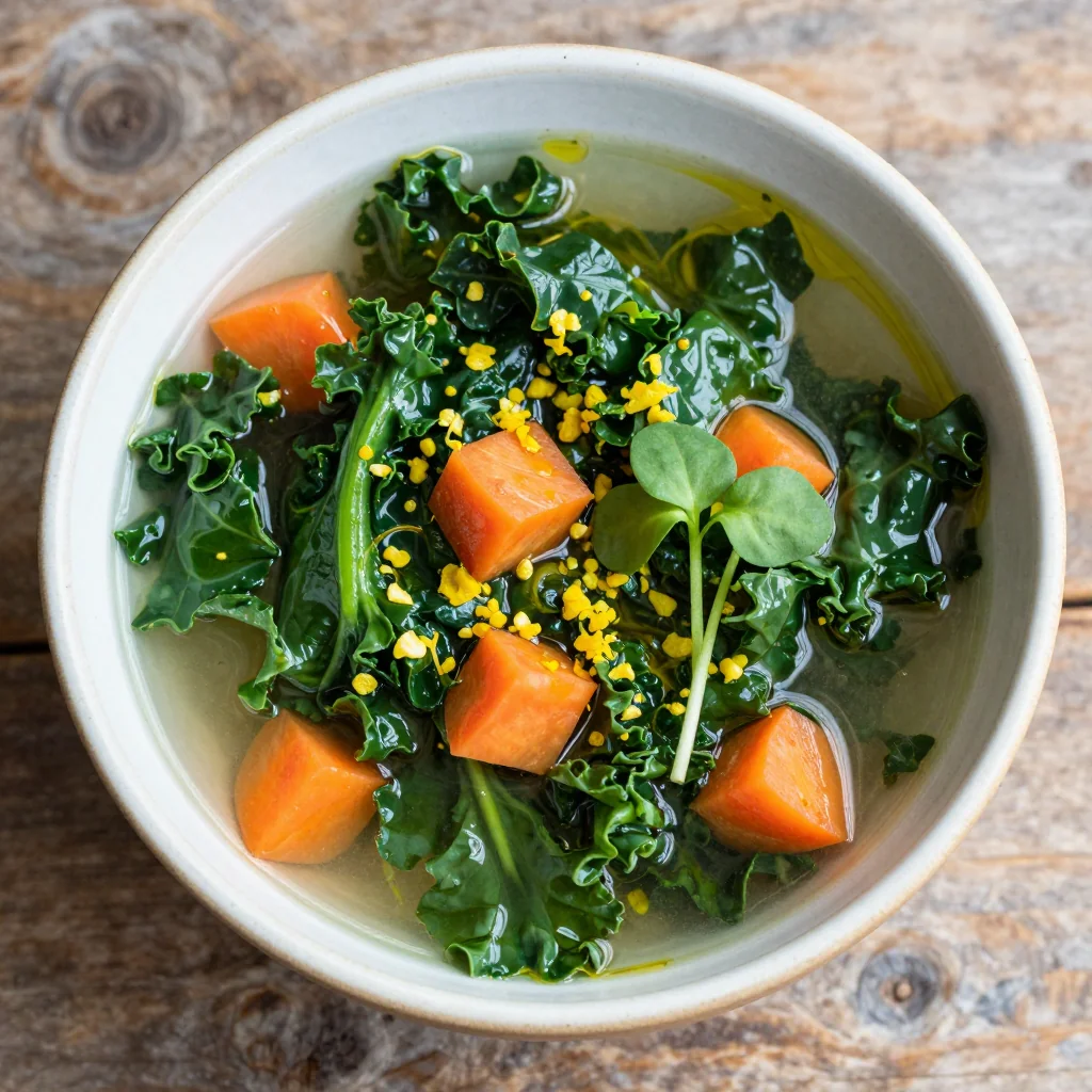 healthy lemon and kale soup with winter vegetables for clean eating