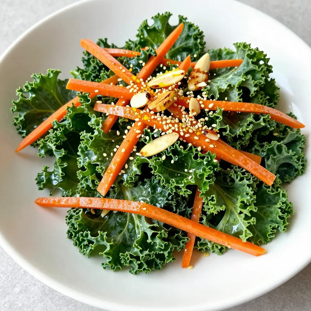 healthy lemon garlic kale salad with winter greens and carrots