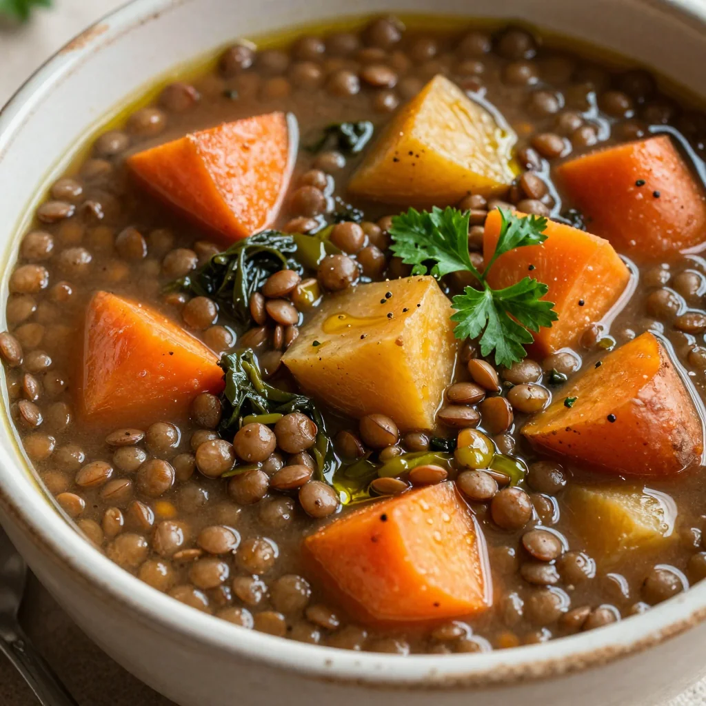healthy meal prep onepot lentil and root vegetable soup for cold evenings
