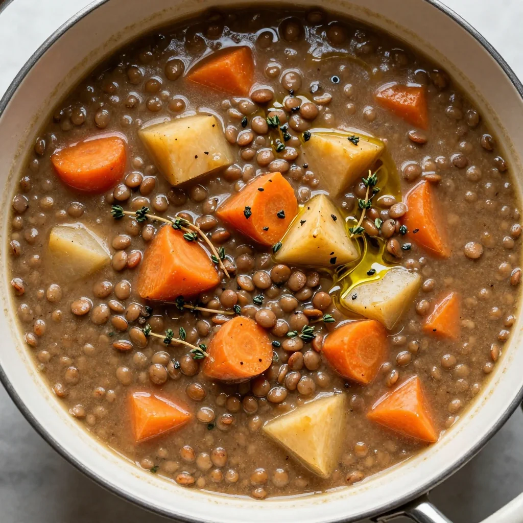 healthy meal prep onepot lentil and root vegetable soup for cold evenings