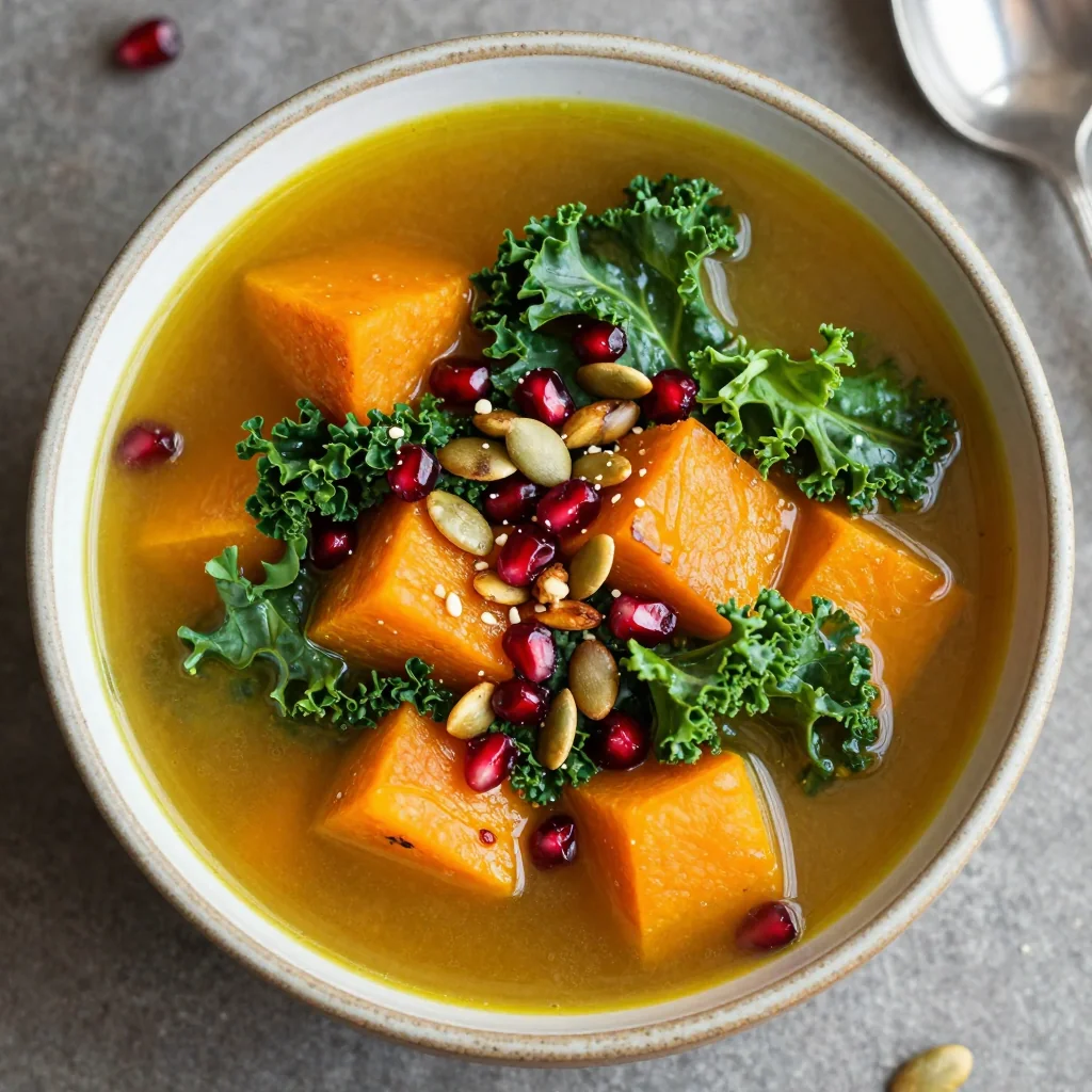 healthy new year detox soup with winter squash and kale