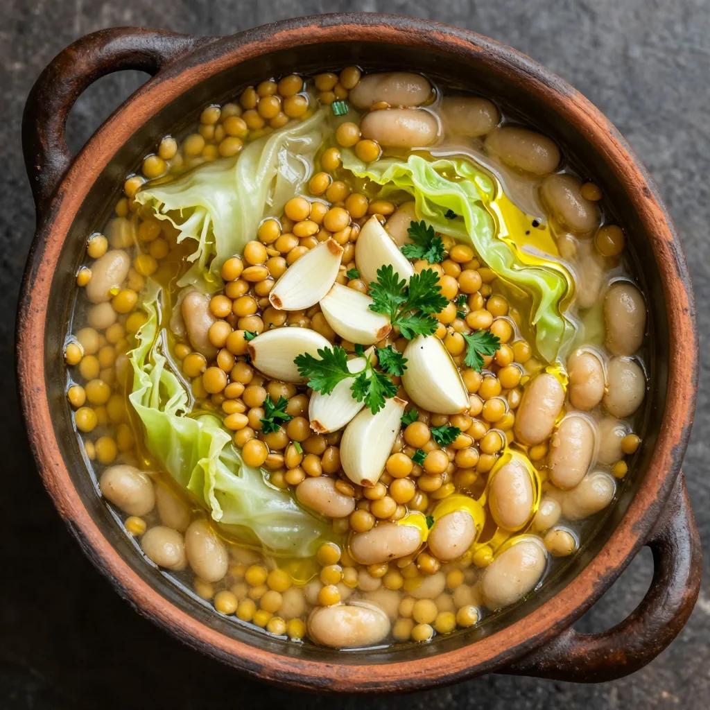 healthy onepot lentil soup with cabbage and garlic for january