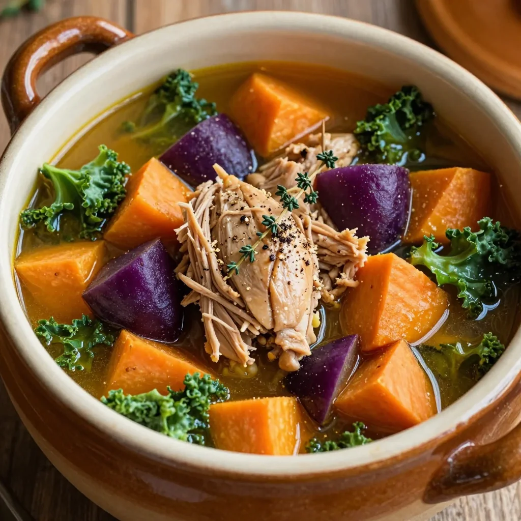healthy slow cooker chicken and root vegetable soup for weeknight dinners