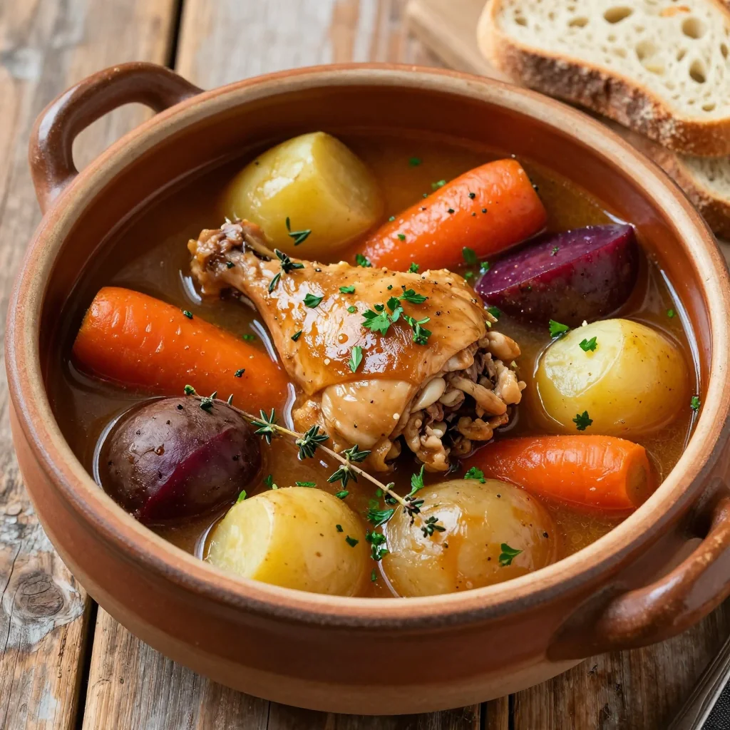 healthy slow cooker chicken stew with winter root vegetables