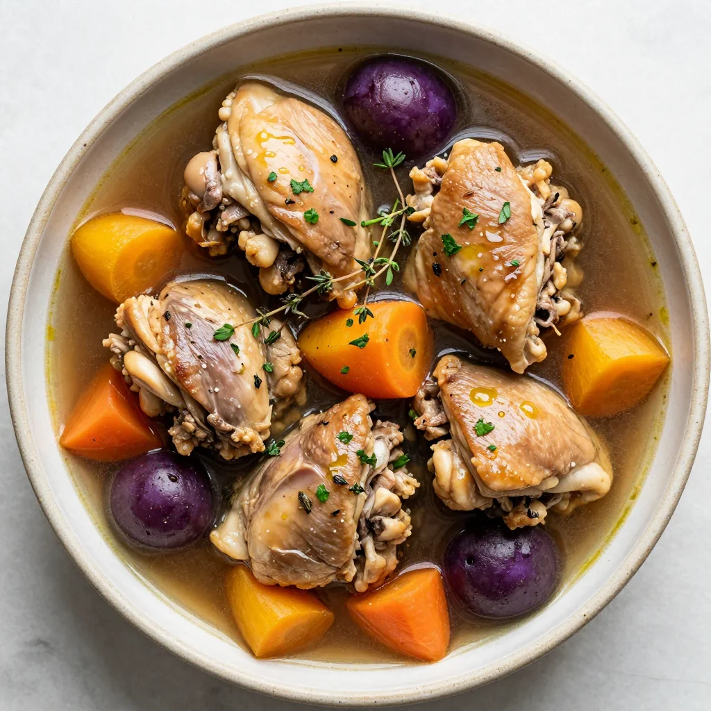healthy slow cooker chicken stew with winter root vegetables