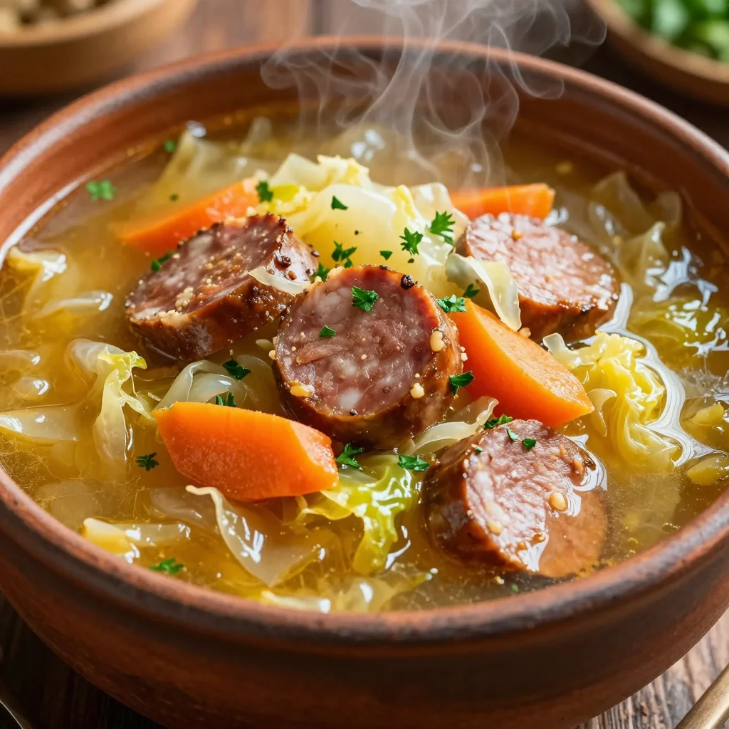 hearty onepot cabbage and sausage soup for comforting winter meals