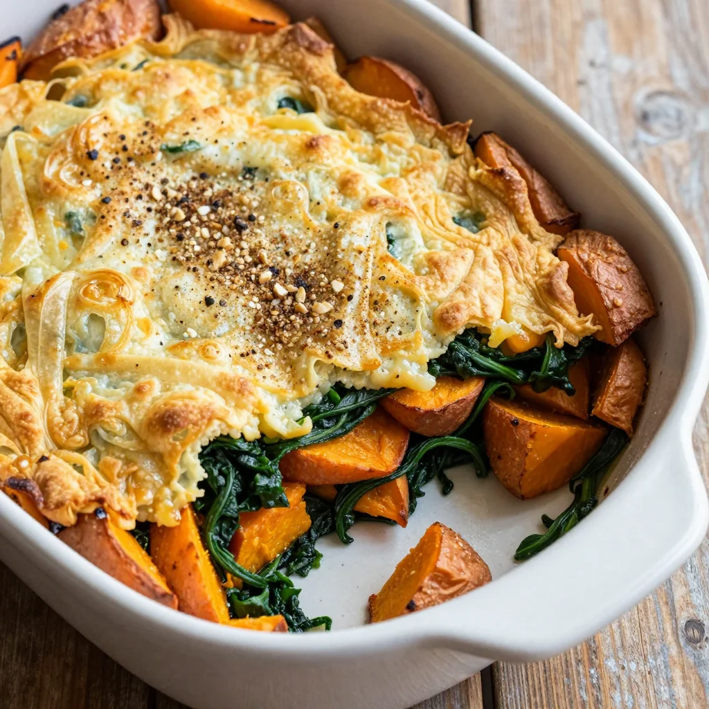 hearty spinach and sweet potato casserole for clean eating suppers