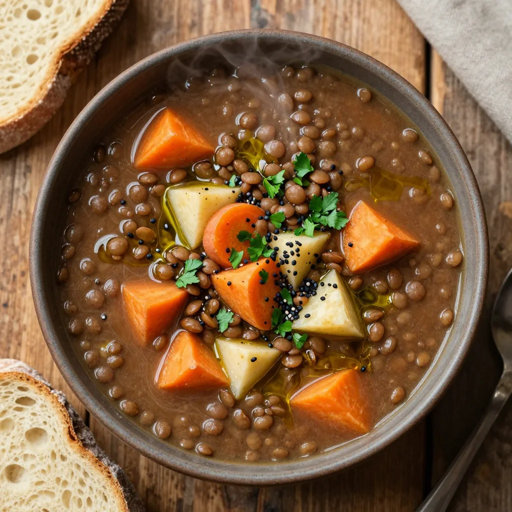 high protein lentil and root vegetable soup for cozy family nights