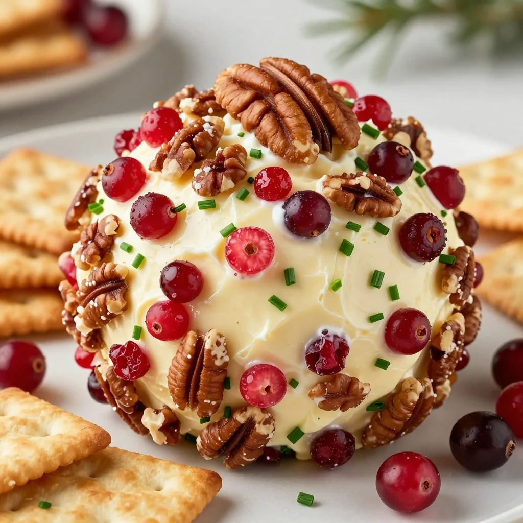 holiday cheese ball with cranberries pecans and fresh herbs
