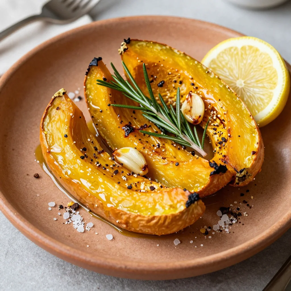 lemon and herb roasted winter squash with garlic and rosemary