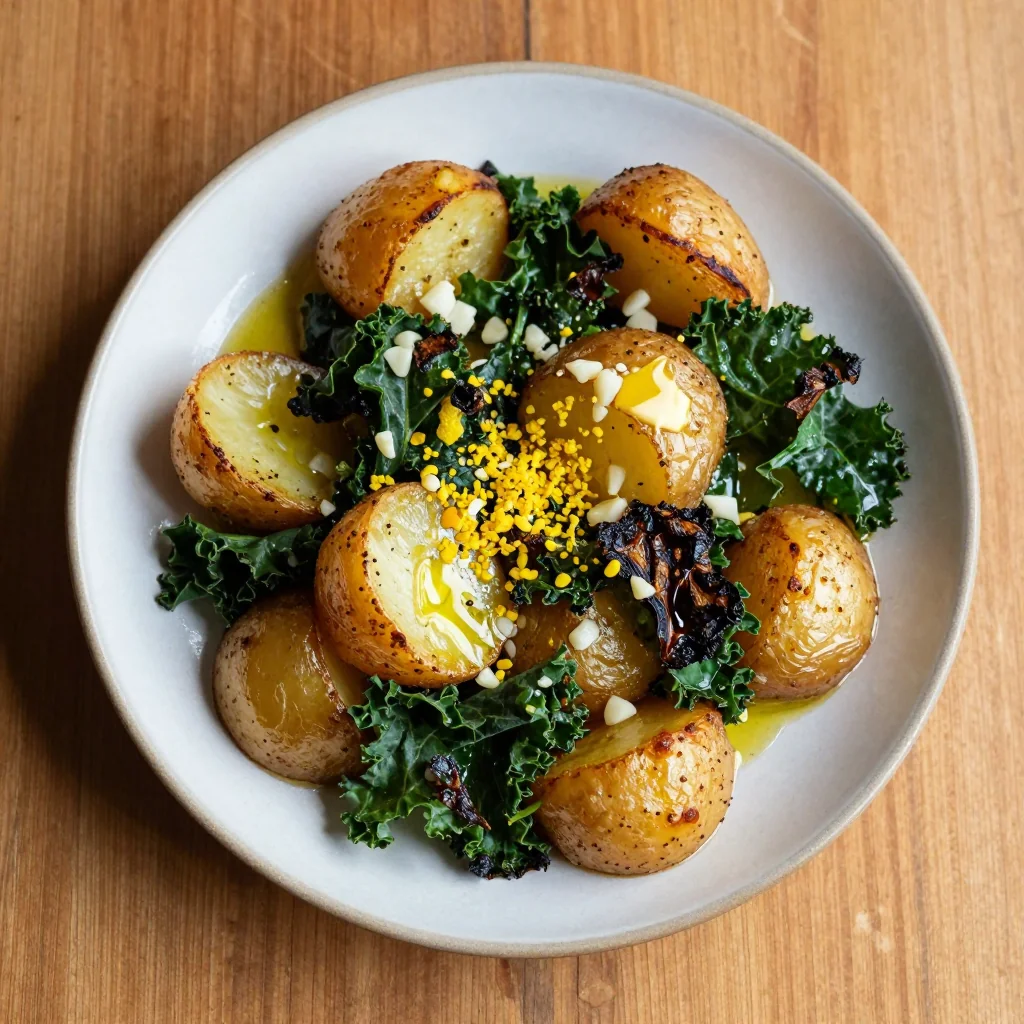 lemon garlic roasted potatoes and kale for easy weeknight family dinners