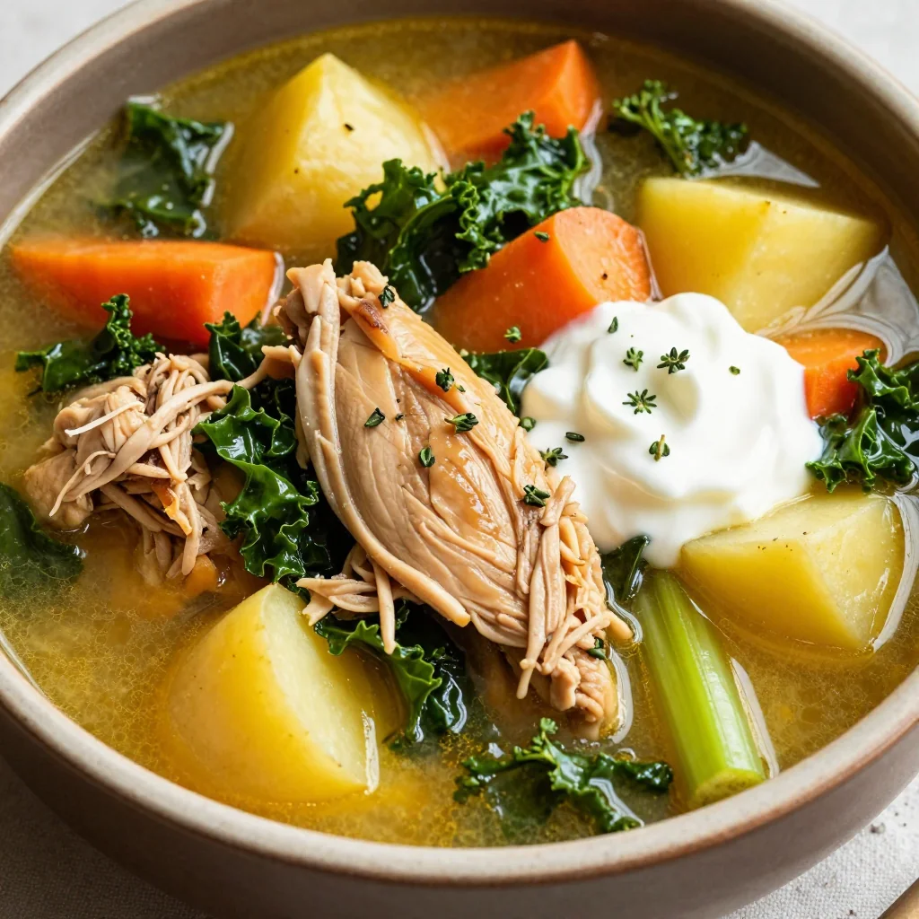 meal prep friendly chicken and kale stew with root vegetables