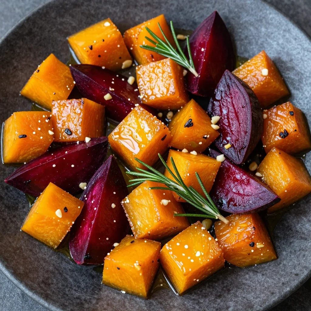 meal prep friendly garlic roasted winter squash and beet medley