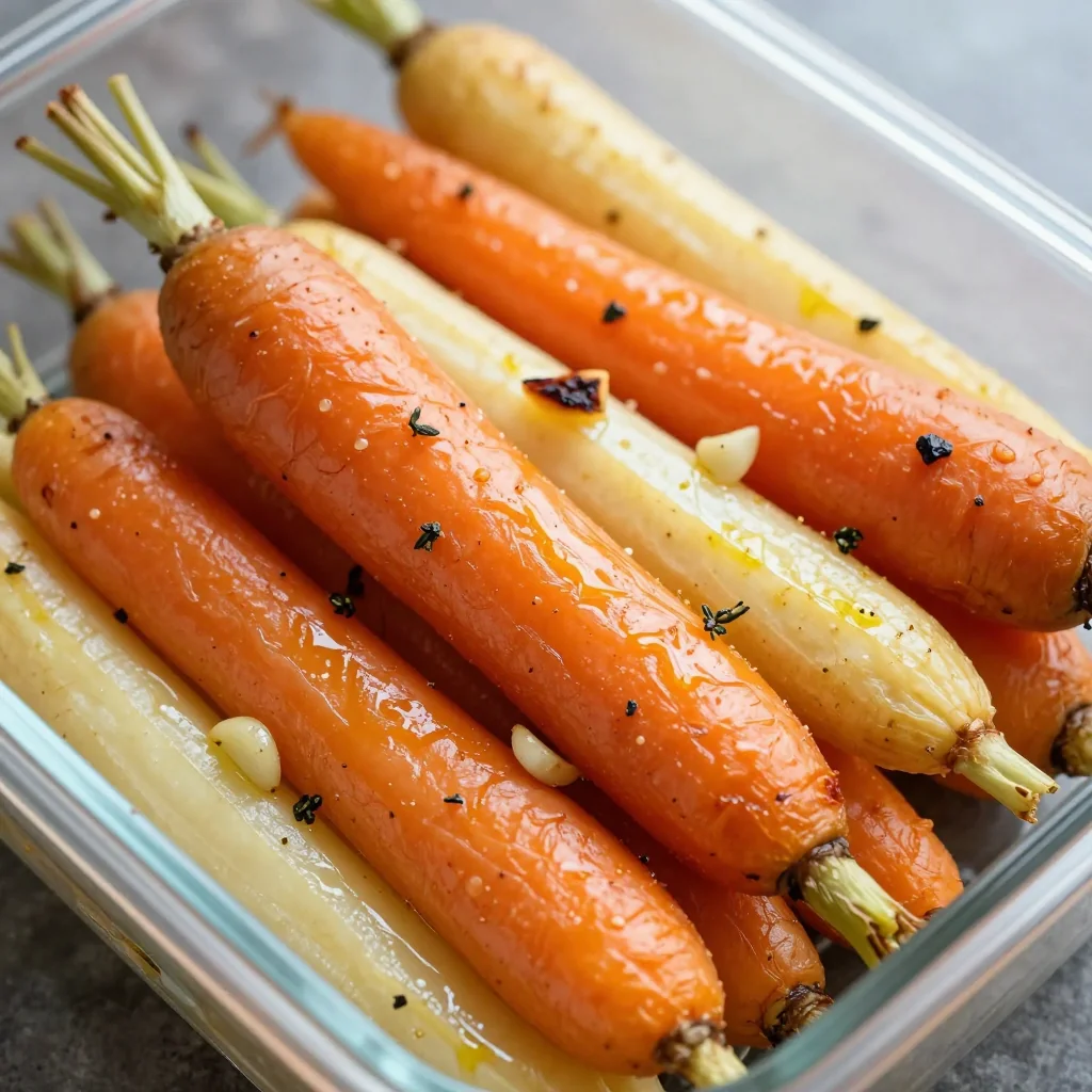 meal prep friendly roasted carrots and parsnips with garlic