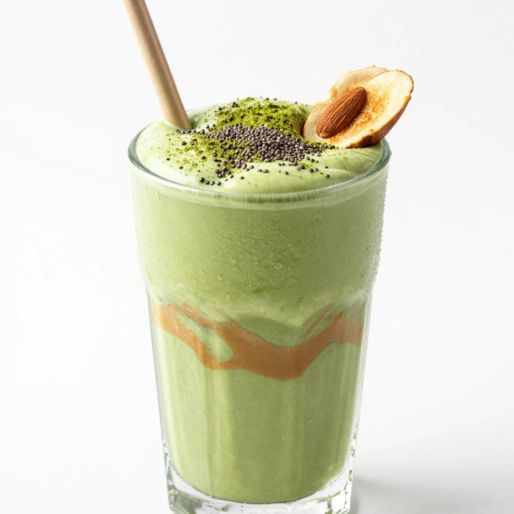 New Year Energy Boosting Matcha Smoothie with Almond Butter