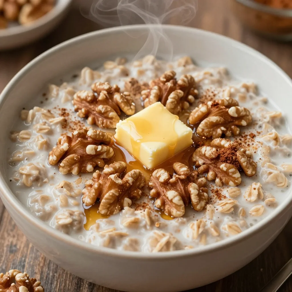 New Year's Day Oatmeal with Walnuts and Maple Syrup