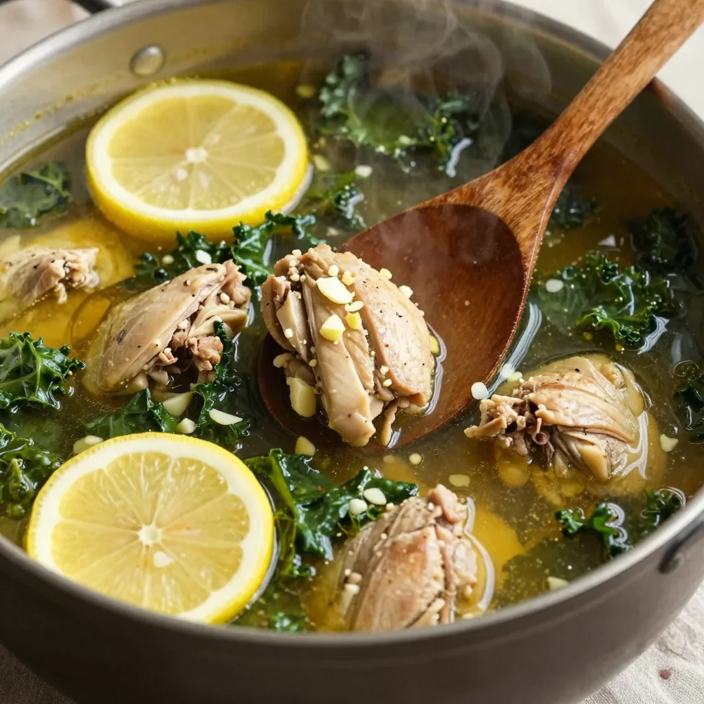 one pot chicken and kale stew with garlic and lemon for family dinners
