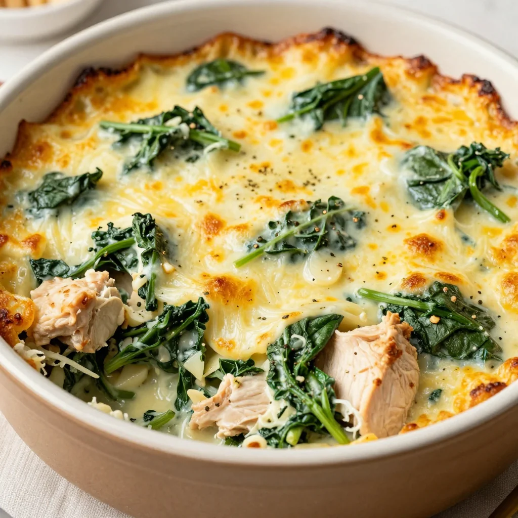 one pot chicken and spinach casserole with garlic for healthy weeknights