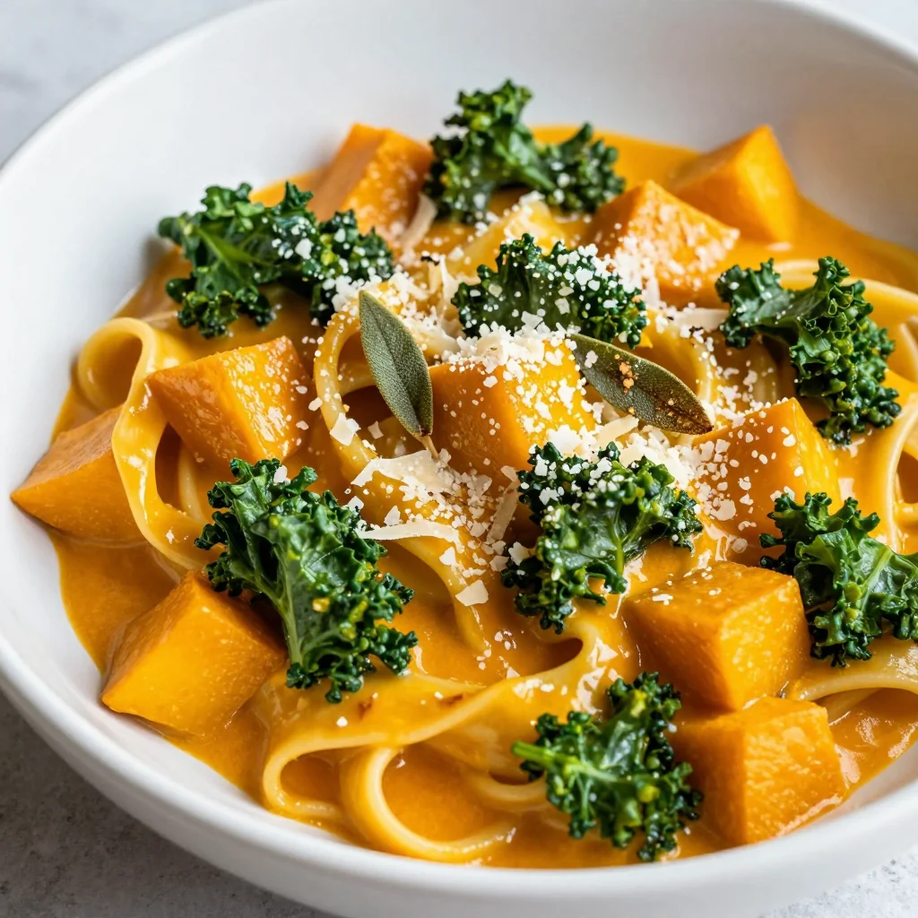 one pot creamy butternut squash and kale pasta for weeknight comfort