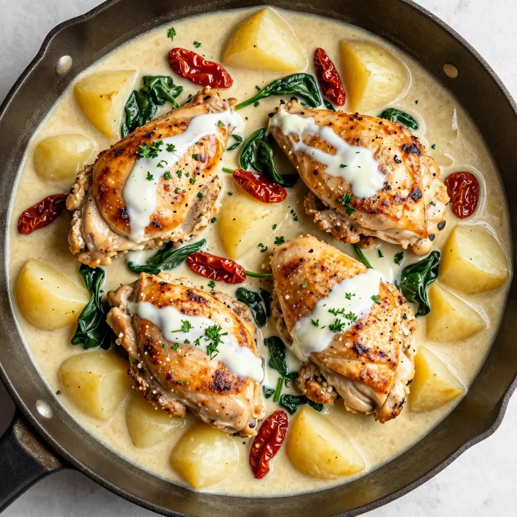 One Pot Creamy Tuscan Chicken With Potatoes