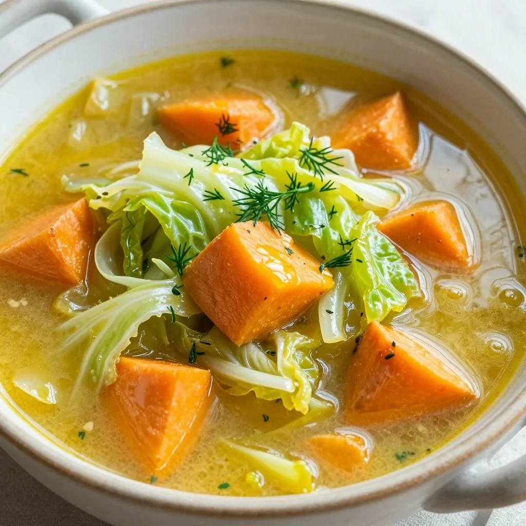 onepot cabbage and sweet potato soup with lemon for clean eating