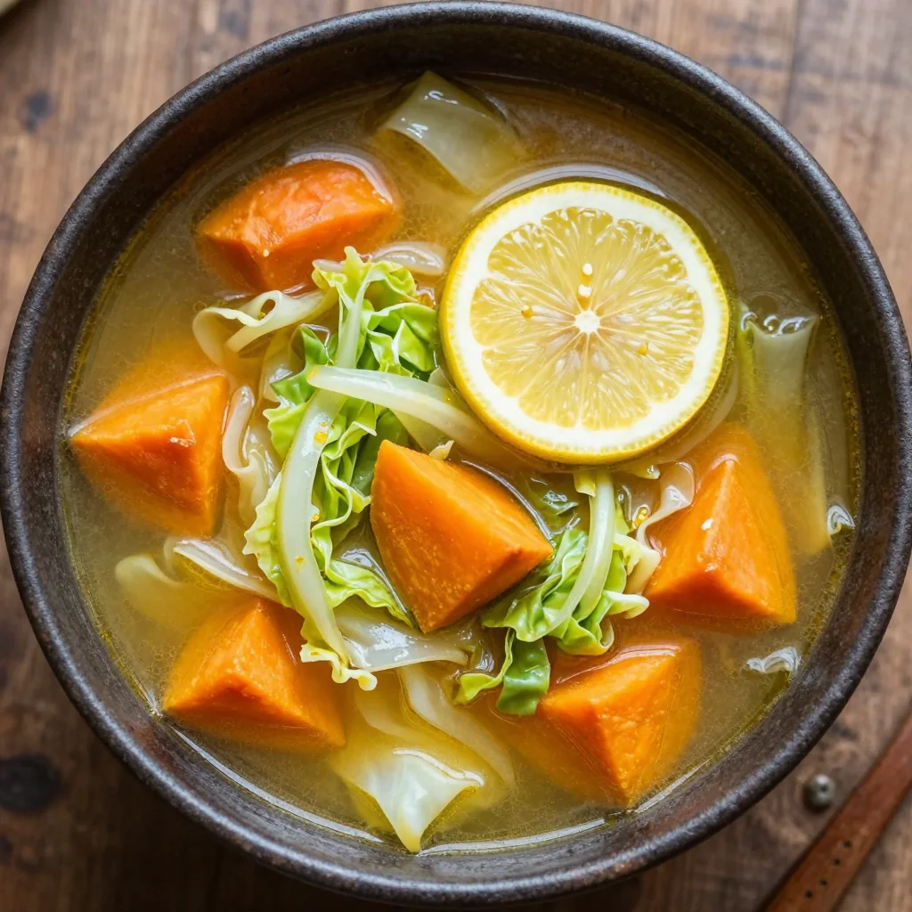 onepot cabbage and sweet potato soup with lemon for clean eating