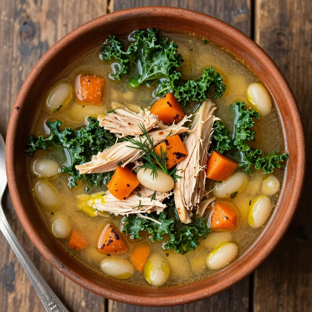 onepot chicken and kale soup with roasted carrots for cozy family meals