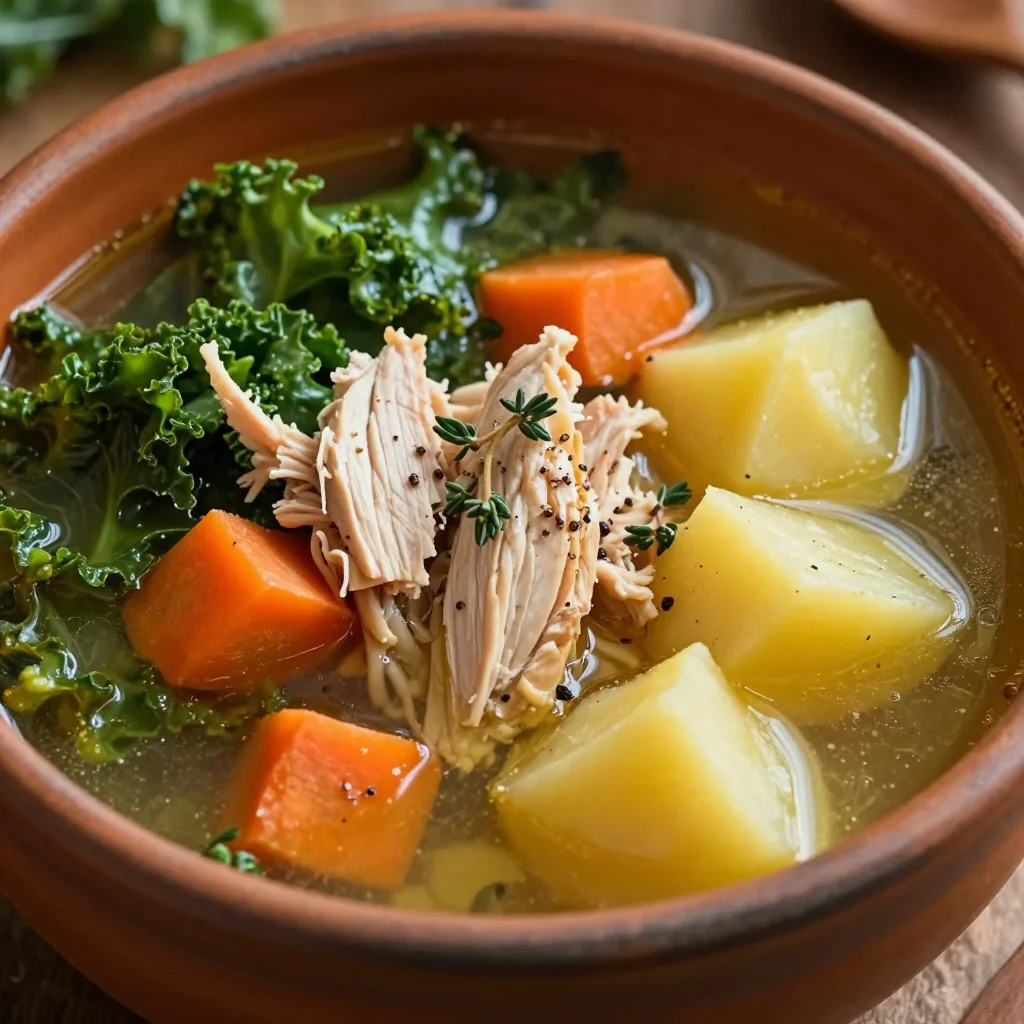 onepot chicken soup with kale carrots and potatoes for suppers