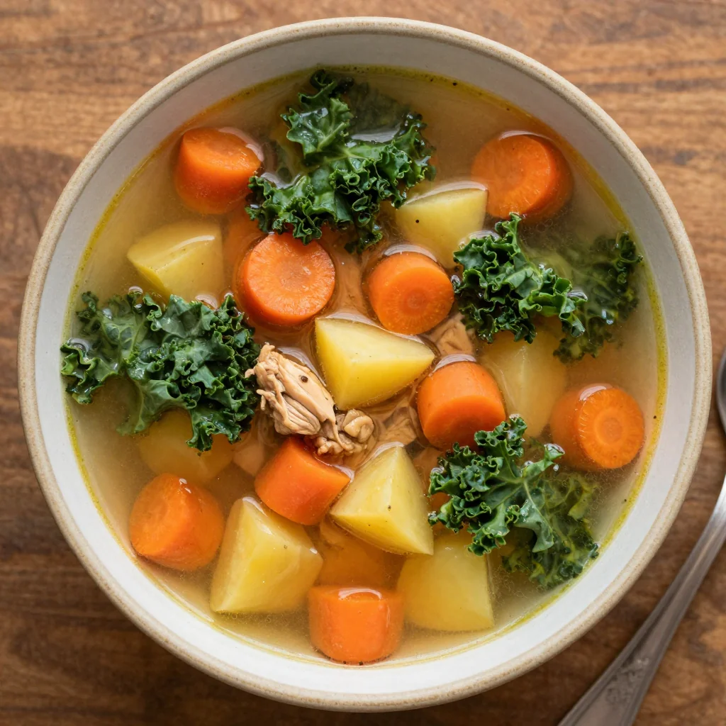 onepot chicken soup with kale carrots and potatoes for suppers