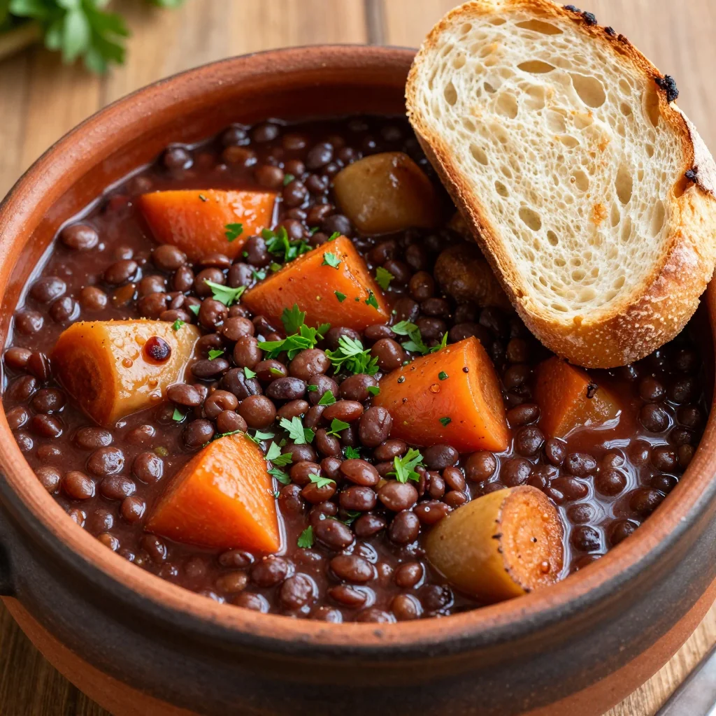 onepot lentil and roasted root vegetable stew for budget family meals