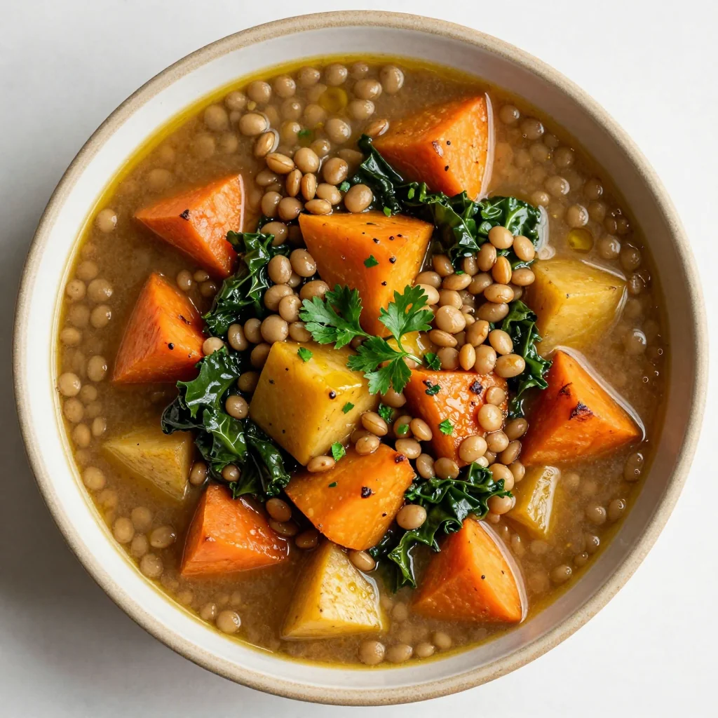 onepot lentil and roasted root vegetable stew for budget family meals