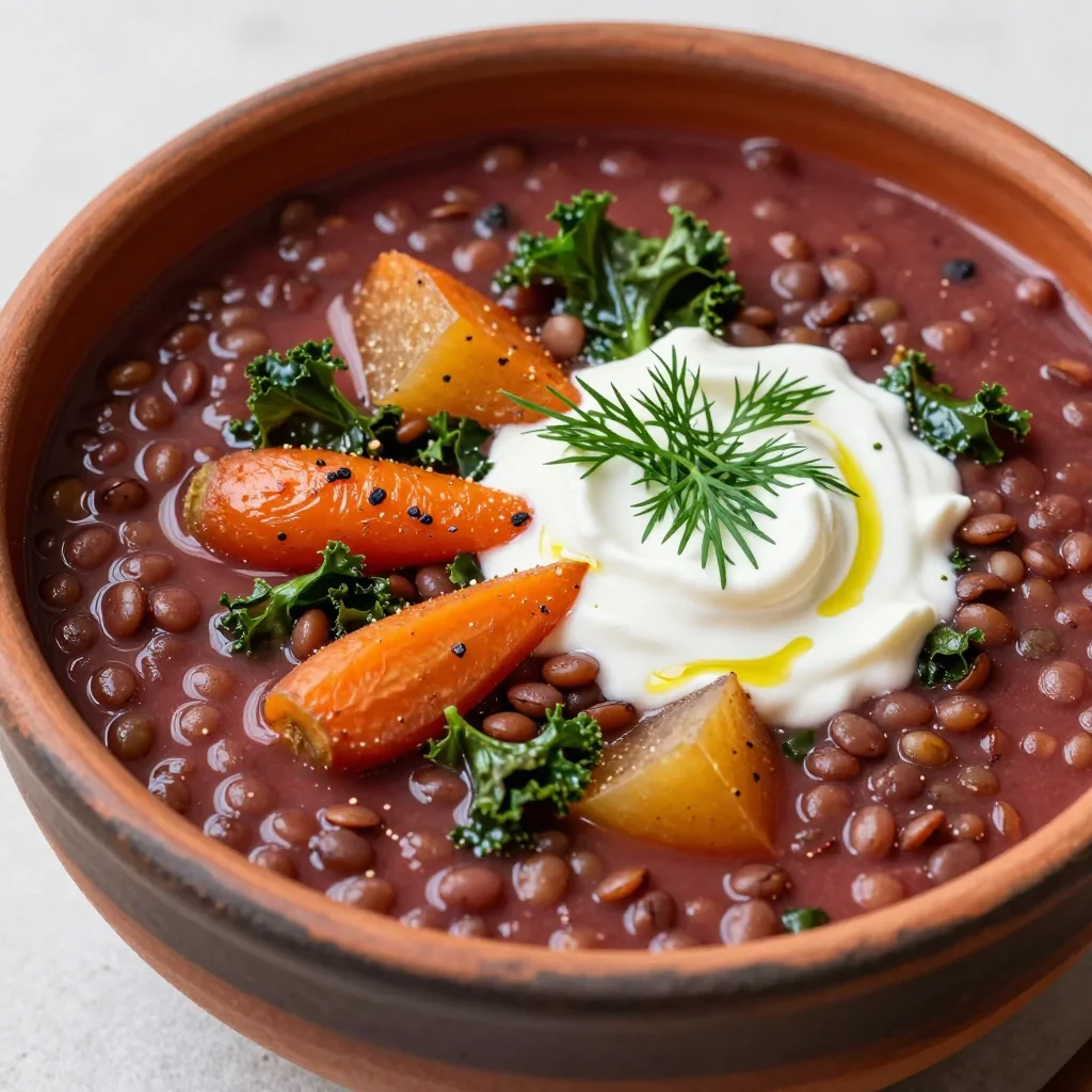 onepot lentil soup with beets and winter vegetables for high protein meals