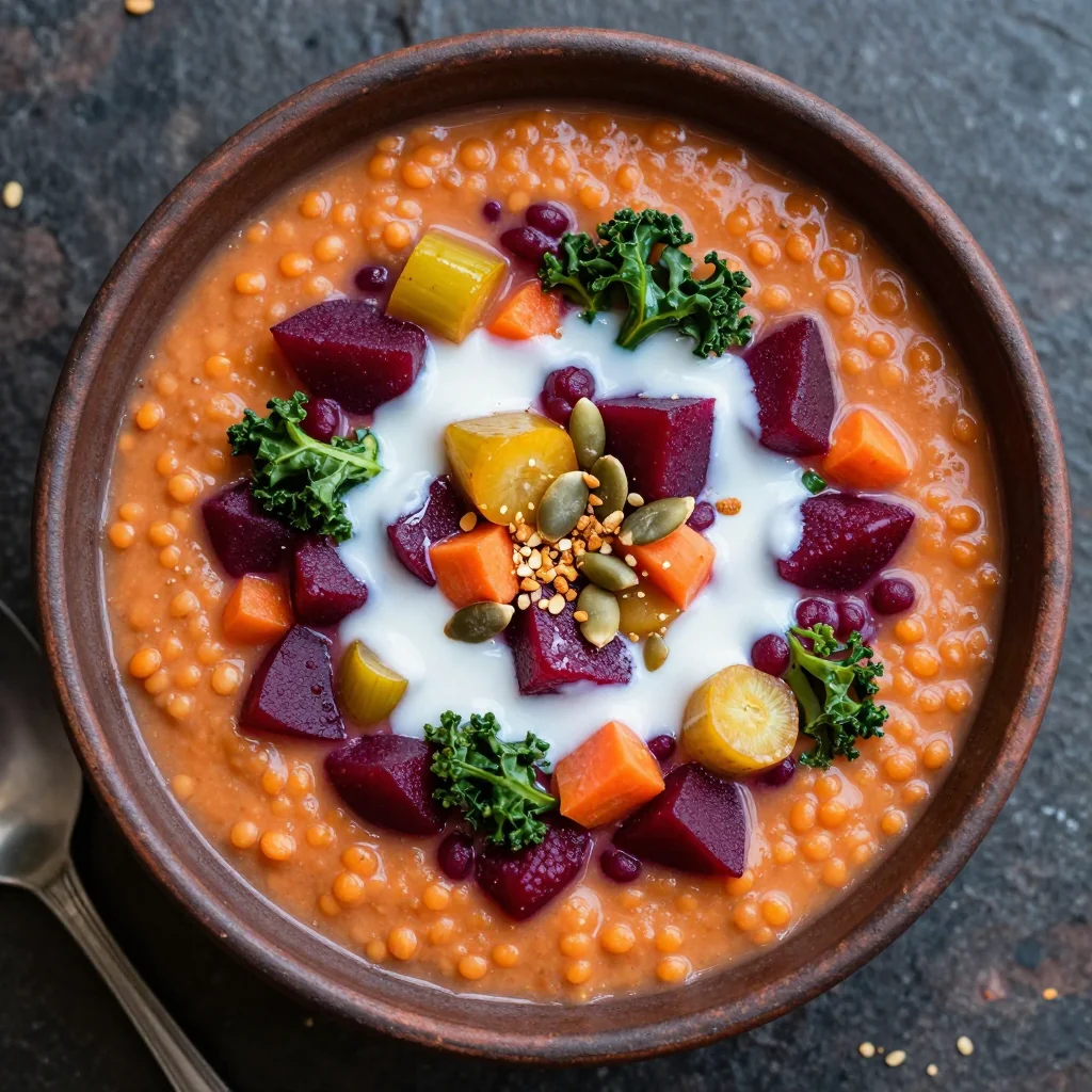 onepot lentil soup with beets and winter vegetables for high protein meals
