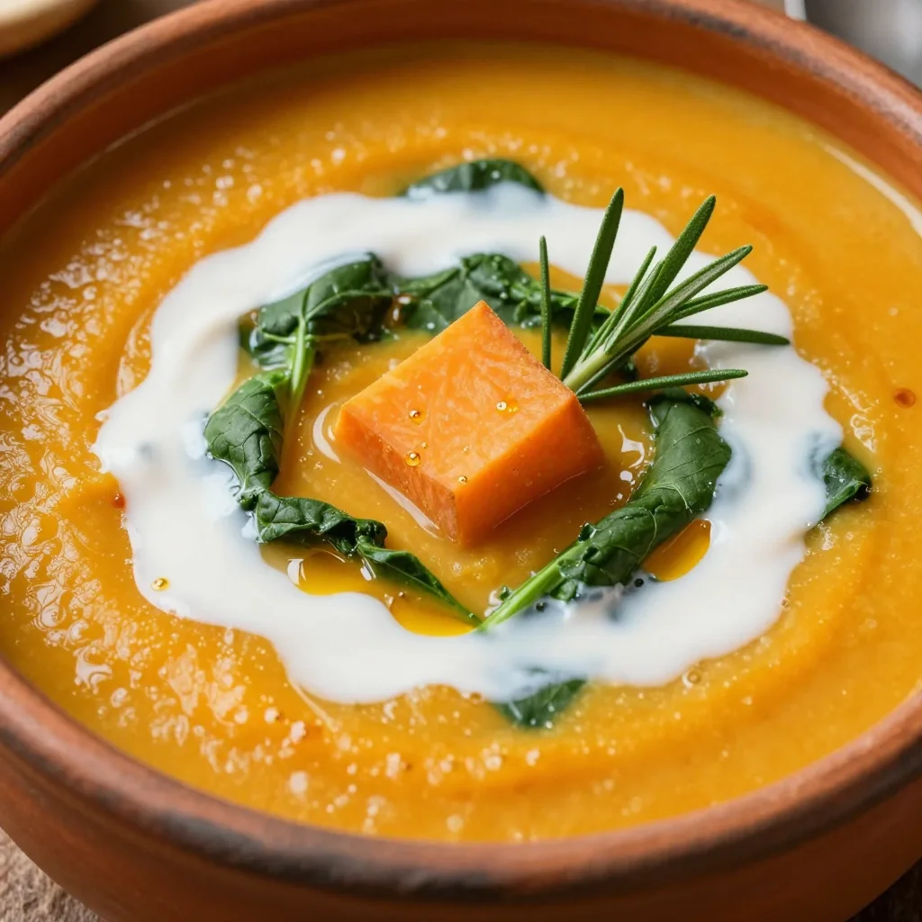 onepot spinach and sweet potato soup with garlic and rosemary