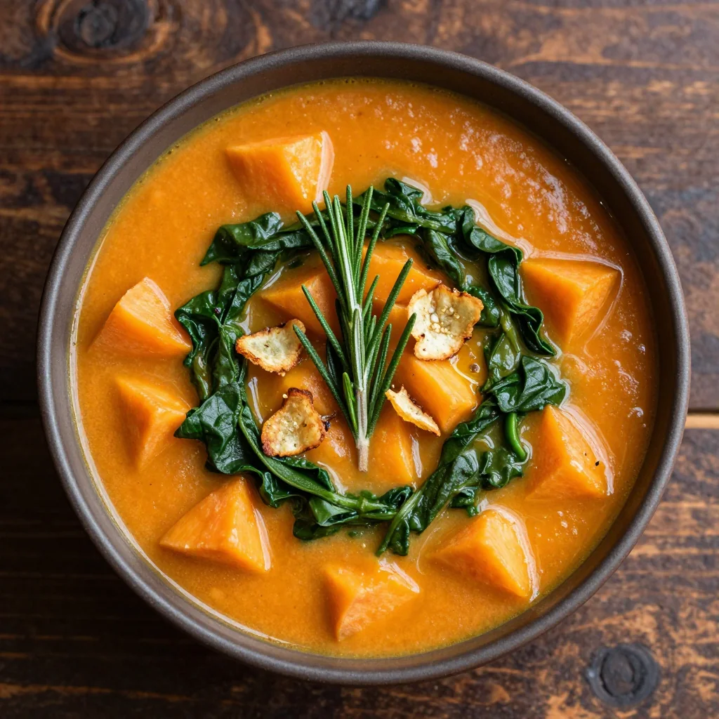 onepot spinach and sweet potato soup with garlic and rosemary