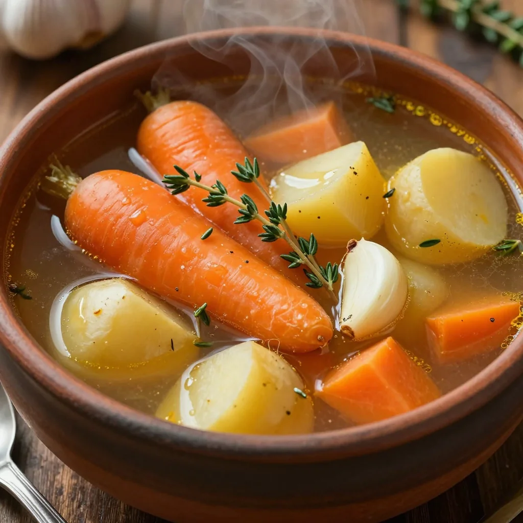 onepot winter vegetable and root soup with garlic and thyme