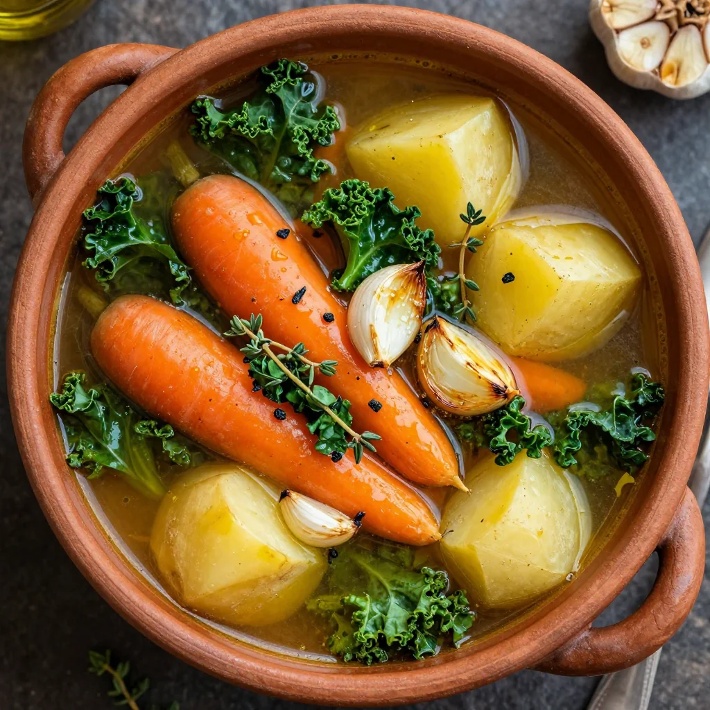 onepot winter vegetable and root soup with garlic and thyme