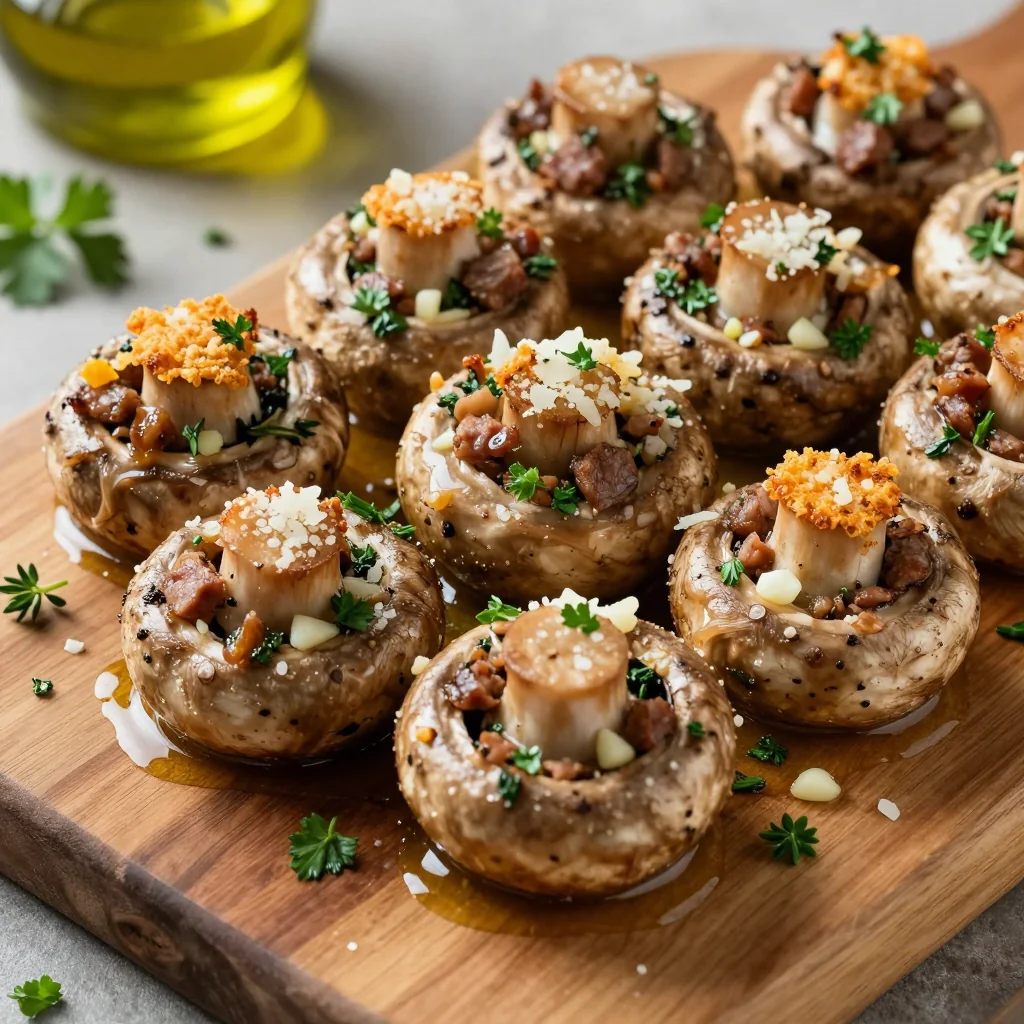 sausagestuffed mushrooms with garlic and herbs for party appetizers