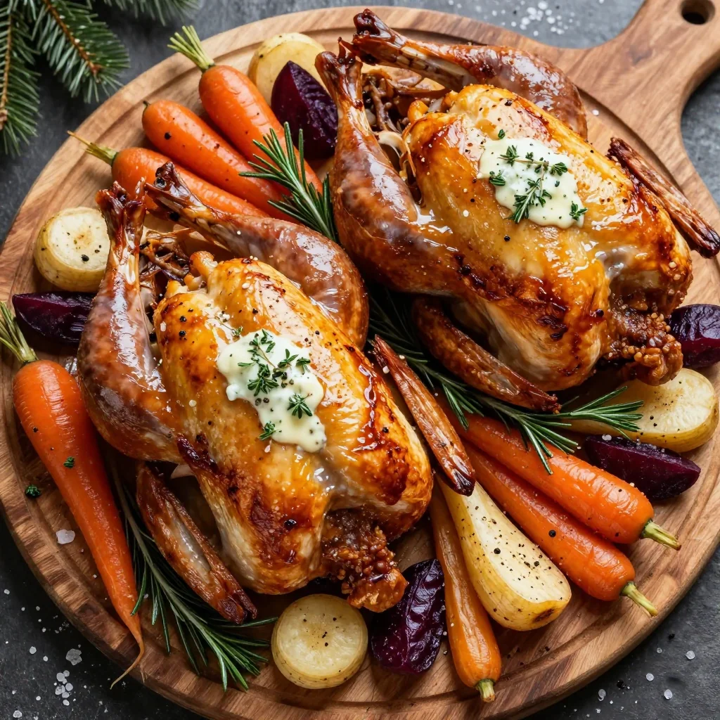 savory herbstuffed cornish hens with winter root vegetables for holidays