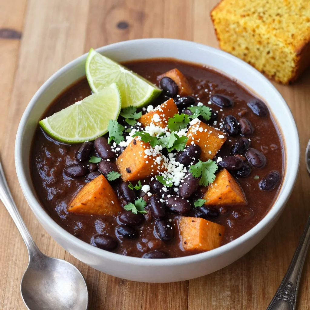 savory sweet potato and black bean chili with warm winter spices
