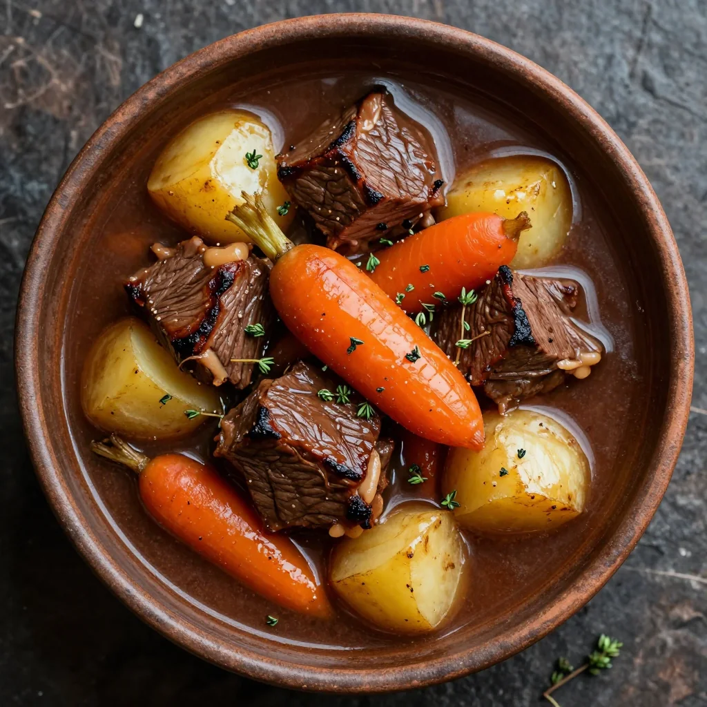 slow cooker beef stew with winter vegetables and potatoes for cozy nights