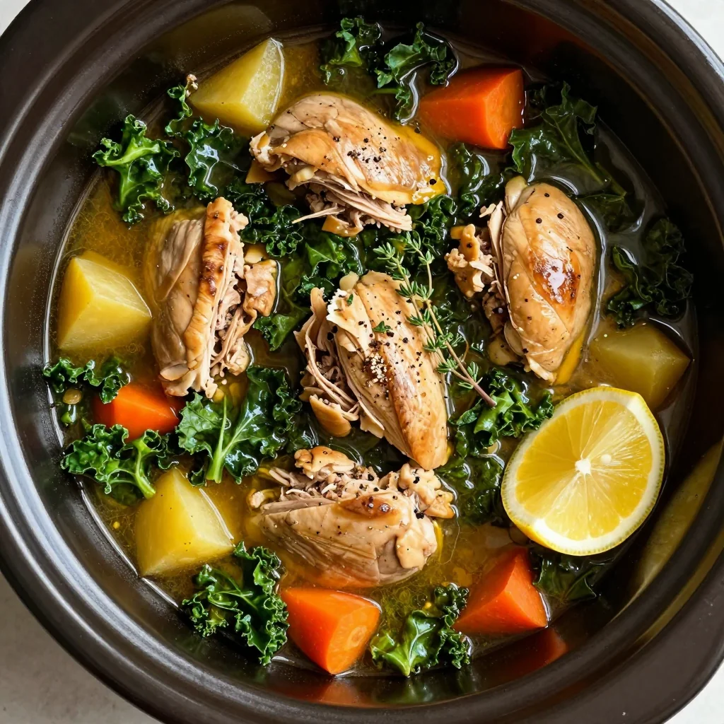 slow cooker chicken and kale stew with lemon for healthy family dinners