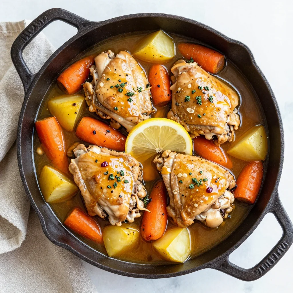 slow cooker chicken and root veggie stew with lemon